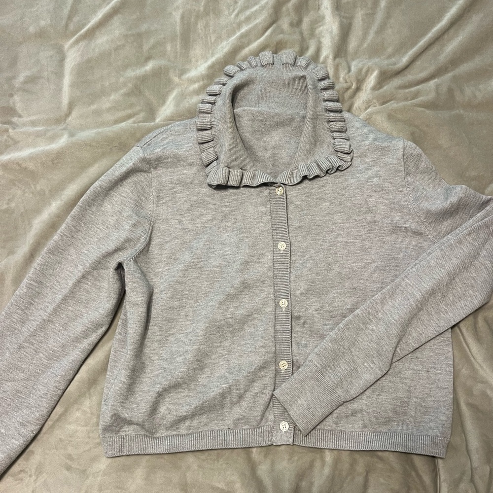 Gray Ruffled Collar Women's Sweater